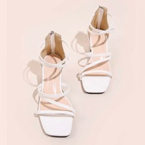 White Zipper Back Heeled Sandals SHEIN Size 8 US (EUR39)